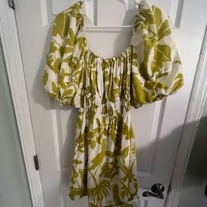 Maeve Chartruese Puff Sleeved Mini Dress